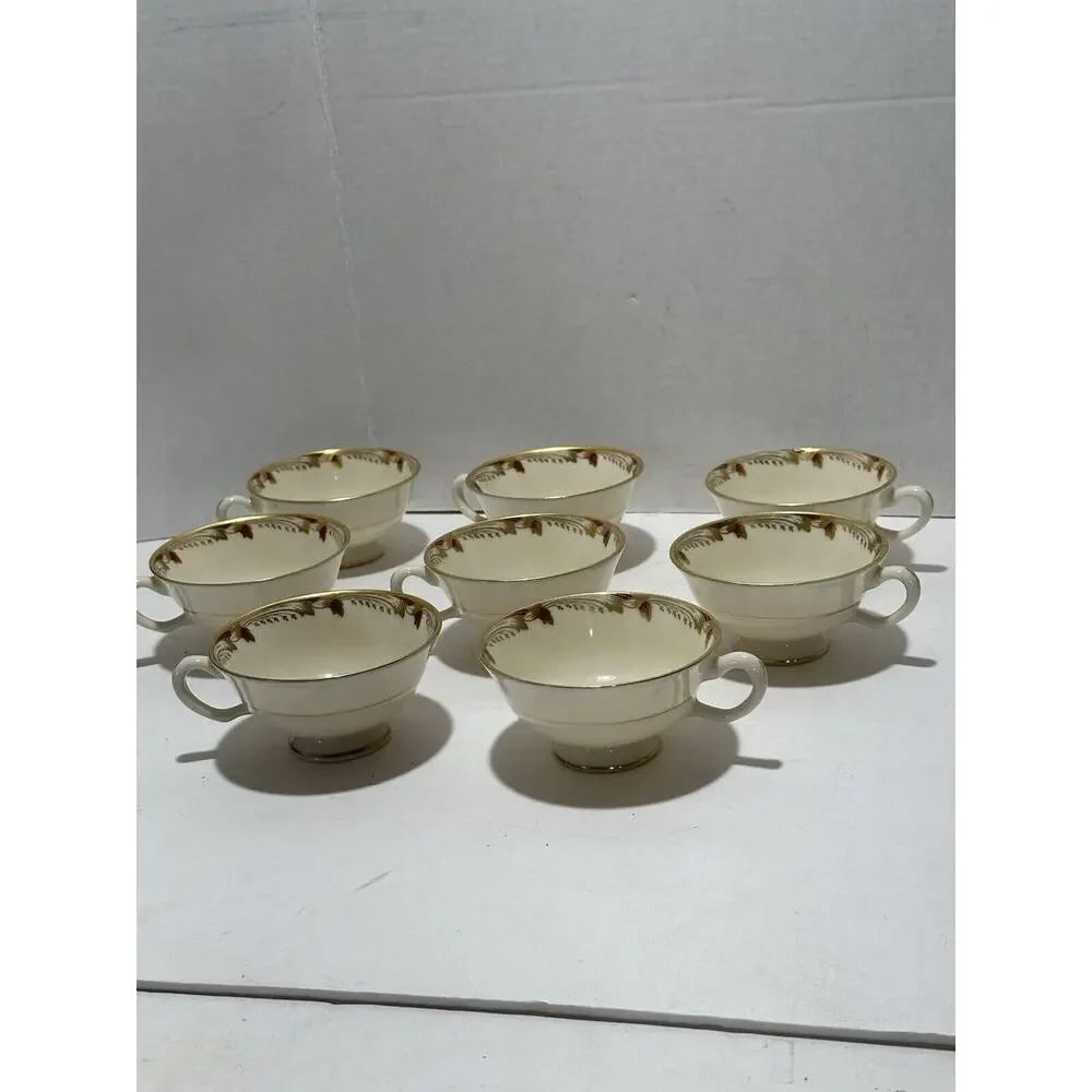 Lenox Essex Maroon 0-351-R Footed Teacups Set of 8 Lot Coffee Tea‎ Cups Made USA